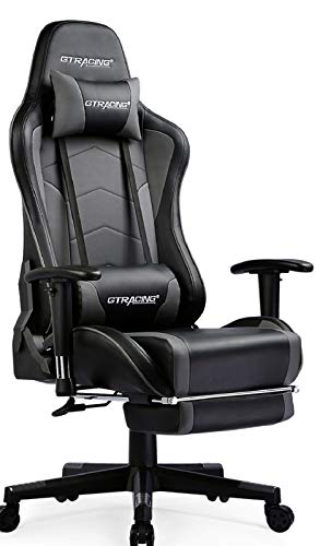 GTRACING Gaming Chair with Footrest and Bluetooth Speakers Music Video Game Chair Heavy Duty Ergonomic Computer Office Desk Chair Gray