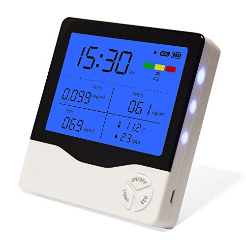 Air Quality Monitor Indoor, Air Quality Tester for Formaldehyde(HCHO) PM2.5/PM10 Temperature Humidity, Colorful LCD Screen with ECO Features, Suitable for Home Office and Various Occasion (White)