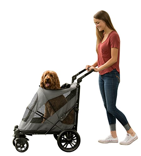 Pet Gear NO-ZIP Stroller, Push Button Zipperless Dual Entry, for Single or Multiple Dogs/Cats, Pet Can Easily Walk In/Out, No Need to Lift Pet, Dark Platinum, Excursion