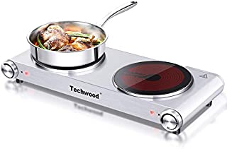 Techwood Electric Hot Plate Stove Countertop Double Burner Infrared Ceramic Double Cooktop 1800W With Adjustable Temperature Control Brushed Stainless Steel Easy To Clean Upgraded Version