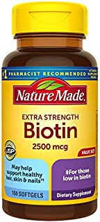 Nature Made Biotin 2500 mcg Softgels 150 Ct, Support Healthy Hair, Skin, Nails (Packaging May Vary)