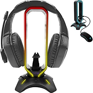 Tilted Nation RGB Headset Stand and Gaming Headphone Display with Mouse Bungee Cord Holder with USB 3.0 HUB for Wired or Wireless Headsets for Xbox, PS4, PC