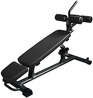 Finer Form Semi-Commercial Sit Up Bench For Decline Bench Press and Core Workouts, with Reverse Crunch Handle for Ab Exercises and 4 Adjustable Height Settings (Black)