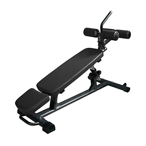 Finer Form Semi-Commercial Sit Up Bench For Decline Bench Press and Core Workouts, with Reverse Crunch Handle for Ab Exercises and 4 Adjustable Height Settings (Black)