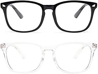 livho 2 Pack Blue Light Blocking Glasses, Computer Reading/Gaming/TV/Phones Glasses for Women Men,Anti Eyestrain & UV Glare (Light Blcak+Clear)