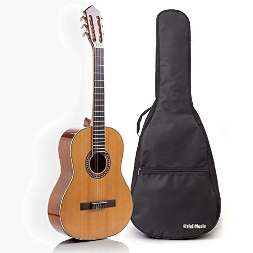 Classical Guitar with Soft Nylon Strings by Hola! Music, Full Size 39 Inch Model HG-39GLS, Natural Gloss Finish - FREE Padded Gig Bag Included