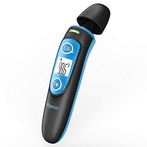 Vigorun Forehead and Ear Thermometer for Fever, Digital Infrared Temporal Thermometer with Fever Alarm and Memory Function for Baby Kids and Adults (Gray)