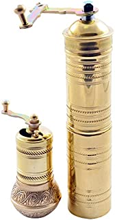 Manual Hand Grinder Mill SET for Turkish Greek Arabic Coffee Beans & Spice Pepper Salt , Brass (Daddy & Kid)