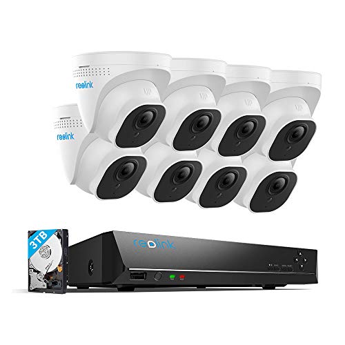 Reolink 4K 16CH PoE Video Surveillance Camera System, H.265 8pcs 8MP PoE IP Security Cameras Outdoor with a 8MP 16-Channel NVR, 3TB HDD pre-Installed, RLK16-800D8