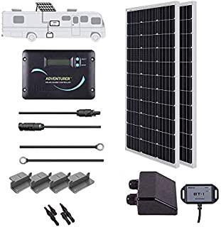 Renogy 200 Watts 12 Volts Monocrystalline Solar RV Kit Off-Grid Kit with Adventurer 30A PWM LCD Charge Controller+ Mounting Brackets+ Male and Female Connectors+Solar Cables+Cable Entry housing