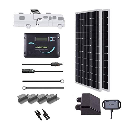 Renogy 200 Watts 12 Volts Monocrystalline Solar RV Kit Off-Grid Kit with Adventurer 30A PWM LCD Charge Controller+ Mounting Brackets+ Male and Female Connectors+Solar Cables+Cable Entry housing