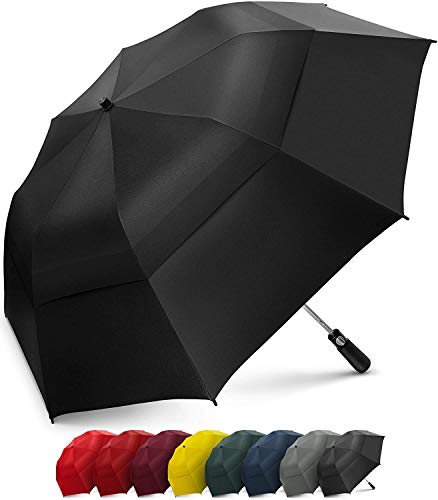 EEZ-Y Golf Umbrella Large 58 Inch Double Canopy Strong Windproof Heavy Duty & Oversized but Foldable Into Compact Size of 23 Inches For Travel Break Resistant Rain Umbrellas - Jet Black