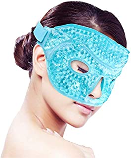 Ice Face/Eye Mask for Woman Man, Heated Warm Cooling Reusable Gel Beads ice Mask with Soft Plush Backing,Hot Cold Therapy for Facial Pain,Sleeping,Swelling,Migraines, Headaches,Stress Relief[Blue]