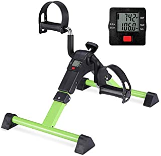 Stationary Cycle Pedal Exerciser Desk Exercise Bike with LCD Monitor Foldable (black/green)