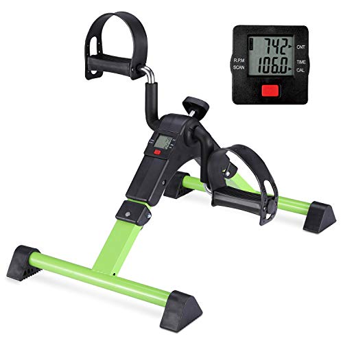 Stationary Cycle Pedal Exerciser Desk Exercise Bike with LCD Monitor Foldable (black/green)