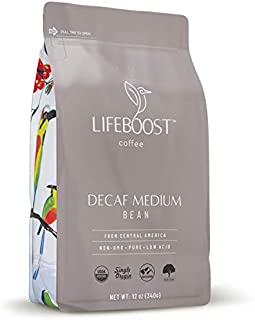 Lifeboost Coffee Medium Swiss Water Decaf Coffee Whole Bean - Low Acid Single Origin USDA Decaf Organic Coffee - Fair Trade Coffee Beans Third Party Tested For Mycotoxins & Pesticides - 12 Ounces