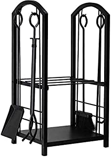 Amagabeli Firewood Rack Fireplace Tool Rack Indoor Wood Holders Fireplace Outdoor Log Holder Rack Lumber Storage Stacking Black Stove Wrought Iron Large Logs Bin Fireplace Tools Set Tongs Accessories