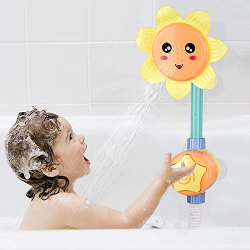 KinderUP Baby Bath Shower Toy for Toddlers, Battery Operated Sunflower Water Squirt Shower Faucet and Bathtub Water Pump for Infants