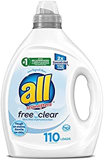 all Liquid Laundry Detergent, Free Clear for Sensitive Skin, 2X Concentrated, 110 Loads