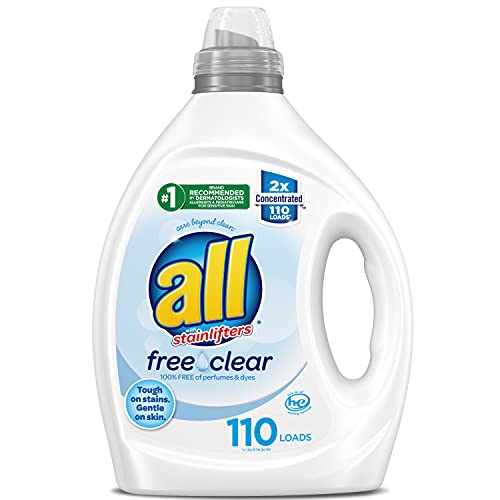 all Liquid Laundry Detergent, Free Clear for Sensitive Skin, 2X Concentrated, 110 Loads