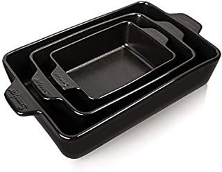 SWEEJAR Ceramic Bakeware Set, Rectangular Baking Dish Lasagna Pans for Cooking, Kitchen, Cake Dinner, Banquet and Daily Use, 11.8 x 7.8 x 2.75 Inches of Baking Pans (Black)