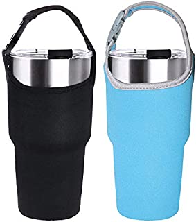 2 Pack Tumbler Carrier Holder Pouch for All 30oz Stainless Steel Travel Insulated Coffee Mug,DanziX Neoprene Sleeve with Carrying Handle,Fit for YETI Rambler Ozark Trail Rtic and More-Black Blue