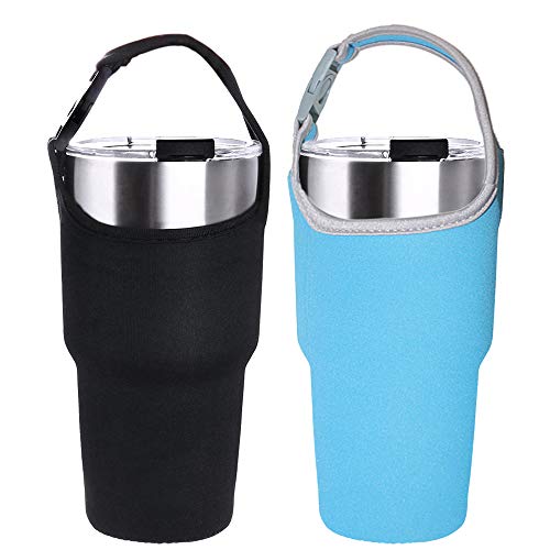 2 Pack Tumbler Carrier Holder Pouch for All 30oz Stainless Steel Travel Insulated Coffee Mug,DanziX Neoprene Sleeve with Carrying Handle,Fit for YETI Rambler Ozark Trail Rtic and More-Black Blue