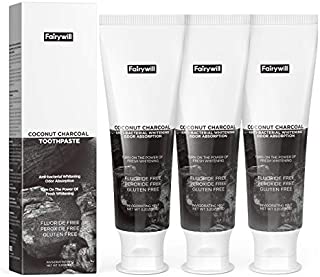 Fairywill Activated Charcoal Toothpaste for Whitening TeethReduced Sensitive Toothpaste, Intensive Stain Removal Teeth Whitening Toothpaste, Natural Toothpaste Fluoride Free Safe for Enamel, 3 Pack