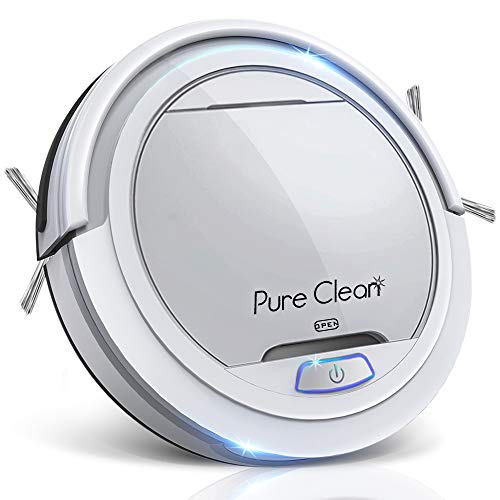 Pure Clean Robot Vacuum Cleaner - Upgraded Lithium Battery 90 Min Run Time - Automatic Bot Self Detects Stairs Pet Hair Allergies Friendly Robotic Home Cleaning for Carpet Hardwood Floor - PUCRC25