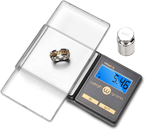 Gram Scale 200g/ 0.01g, Mini Pocket Scale for Jewelry Digital Food Kitchen Scale with Tare and 100g Calibration Weight Scale Electronic Smart Scale, 6 Units, LCD Backlit Display, Tare, Auto Off