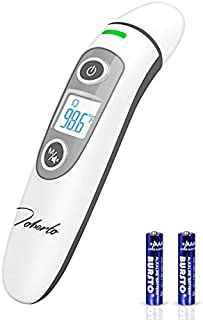 toberto Forehead Thermometer, Non-Contact Forehead Ear Digital Thermometer with Fever Alarm, LCD Display Infrared Thermometer for Adults Baby Kids Old Man Pets (Battery inclued)