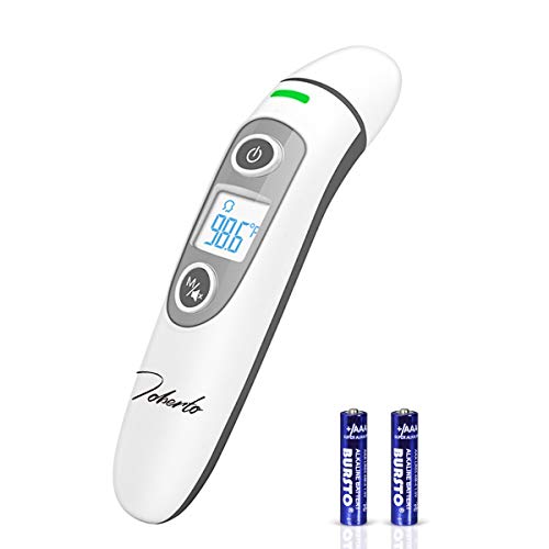 toberto Forehead Thermometer, Non-Contact Forehead Ear Digital Thermometer with Fever Alarm, LCD Display Infrared Thermometer for Adults Baby Kids Old Man Pets (Battery inclued)