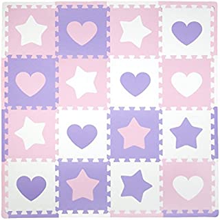 Tadpoles Baby Play Mat, Kid's Puzzle Exercise Play Mat  Soft EVA Foam Interlocking Floor Tiles, Cushioned Children's Play Mat, 16pc, Hearts and Stars, Pink/Purple/White, 50x50