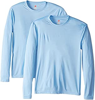 Hanes Men's Long Sleeve Cool Dri T-Shirt UPF 50+, Large, 2 Pack ,Light Blue