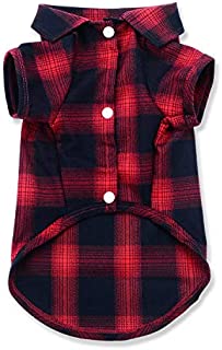 Koneseve Dog Shirt, Pet Plaid Polo Clothes Shirt T-Shirt, Sweater Bottoming Shirt for Small Dog Cat Puppy Grid Adorable Wearing Stylish Cozy Halloween,Christmas Costumes {Red;M/Medium}