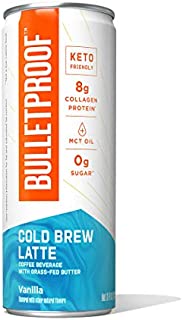 Bulletproof Vanilla Latte Cold Brew Coffee Plus Collagen Protein, 12 Pack, Keto Friendly with Brain Octane C8 MCT Oil and Grass Fed Butter, Sugar Free