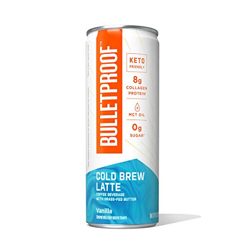 Bulletproof Vanilla Latte Cold Brew Coffee Plus Collagen Protein, 12 Pack, Keto Friendly with Brain Octane C8 MCT Oil and Grass Fed Butter, Sugar Free