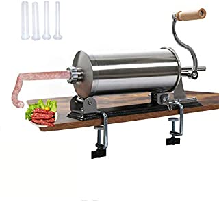 uyoyous 6LBS/3L Sausage Stuffer Horizontal Manual Sausage Stuffer Kit Stainless Steel Hand Sausage Making Machine With 4 Size Tubes for 2-inch Table Home Commercial Use