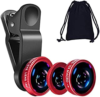 KINGMAS 3 in 1 Universal Fish Eye Lens + Wide-Angle Lens + Macro Clip Camera Lens Kit for iPad iPhone Samsung Android and Most Smartphones