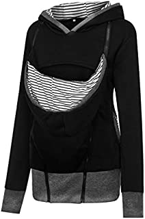 Womens Maternity Breastfeeding Kangaroo Hoodie Jacket for Baby Carrier Wrap Top Wearing Care Shirts Coat Black