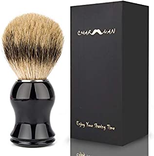 CHARMMAN Genuine Badger Bristle Shaving Cream & Soap Brush, Black Resin Handle