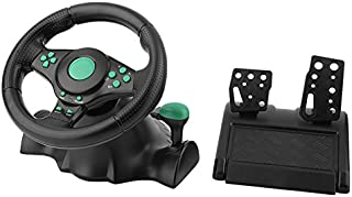 Braceus Gaming Steering Wheel, 180 Degrees Rotation ABS Gaming Vibration Racing Steering Wheel with Pedals, Suitable for Xbox 360, for PS2, for PS3