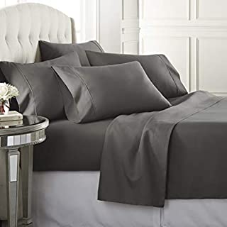 6 Piece Hotel Luxury Soft 1800 Series Premium Bed Sheets Set, Deep Pockets, Hypoallergenic, Wrinkle & Fade Resistant Bedding Set(Calking, Gray)