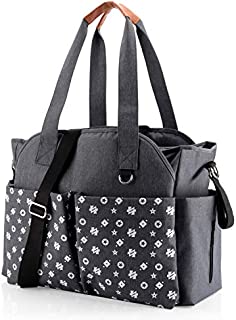 Diaper Tote Bag - Large Travel Baby Bags for Mom & Dad with Insulated Pockets, Wipes Pocket, Waterproof Material, Stroller Straps, Shoulder Strap (Grey)