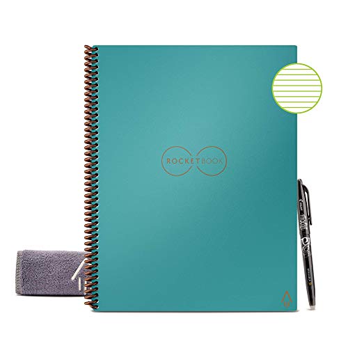 Rocketbook Smart Reusable Notebook - Lined Eco-Friendly Notebook with 1 Pilot Frixion Pen & 1 Microfiber Cloth Included - Neptune Teal Cover, Letter Size (8.5