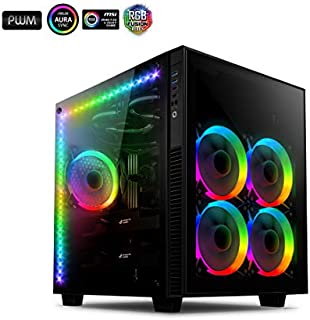 anidees AI Crystal Cube AR V3 Dual Chamber Tempered Glass EATX / ATX PC Gaming Computer Case, Water-Cooling Ready , Steel Structure, w/ 5 RGB PWM Fans / 2 LED Strips - Black AI-CL-Cube-AR3