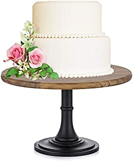 10 inches/25.5cm Rustic Base of Round Wood Wedding Cake Stand, Wedding Birthday Party Dessert Cupcake Pedestal/Display/Plate