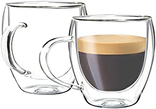 Youngever 2 Pack Glass Espresso Mugs, Double Wall Thermo Insulated Glass Coffee Cups, Glass Coffee Mugs, 5.5 Ounce