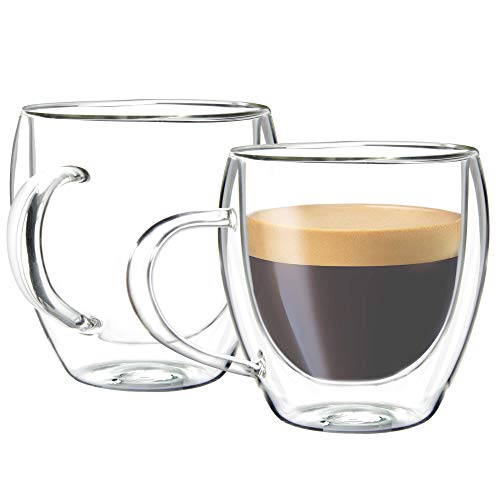 Youngever 2 Pack Glass Espresso Mugs, Double Wall Thermo Insulated Glass Coffee Cups, Glass Coffee Mugs, 5.5 Ounce