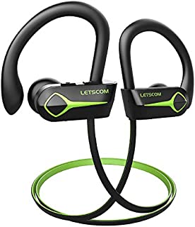 Letscom U8L Bluetooth Headphones, 15Hrs Playtime Wireless 5.0 Earbuds IPX7 Waterproof Sport Running in-Ear Headsets w/Mic Stereo Sound Noise Cancelling for Work Home Office